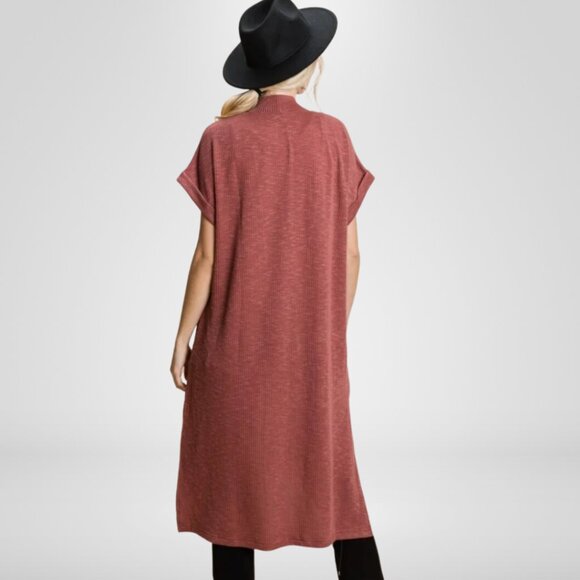 NWT - Jodifl Mauve Short Sleeve Ribbed Cardigan - Picture 2 of 3